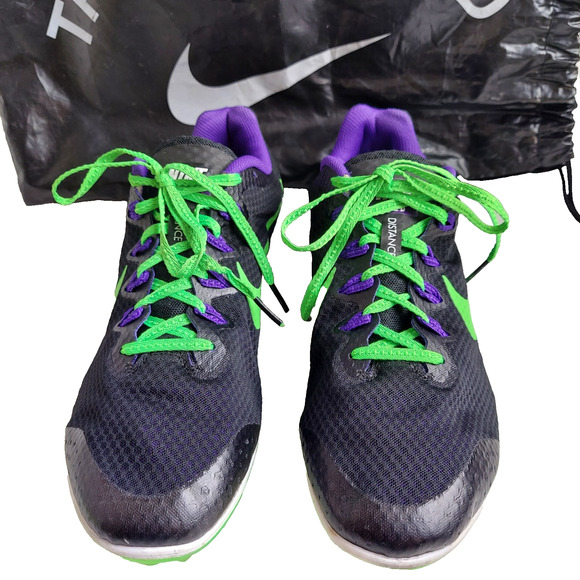 NIKE Men's Track Spikes 10.5 Black Green Purple Rival D Distance 806556 Extras - Picture 2 of 13
